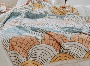 100% Cotton Bed / Sofa Throw With Pastel Geometric Circles