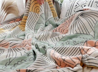 100% Cotton Bed / Sofa Throw With Pastel Geometric Circles