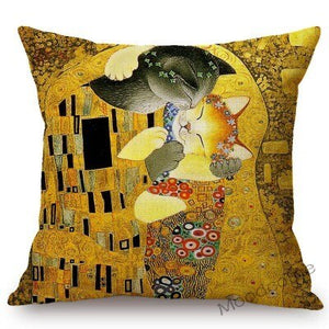 Klimt Cat Inspired Printed Cushion Covers 45cm x 45cm