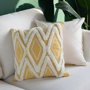 Yellow Morroccan Geometric Woven Cushion Cover With Tassels