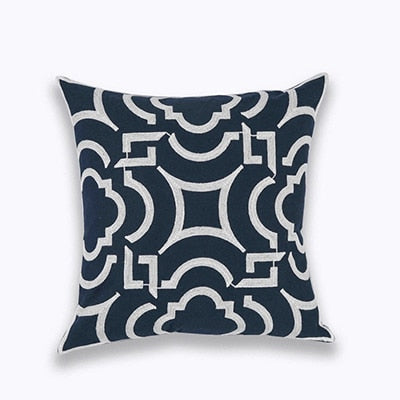 Scandinavian Embroidery Black Cushion Cover - White Geometric Pattern
