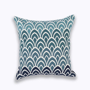 Scandinavian Embroidery Turquoise Cushion Cover - Mermaid Scale Pattern