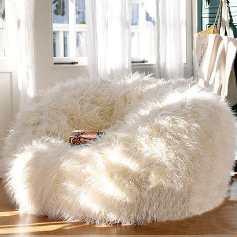 cream faux fur bean bag