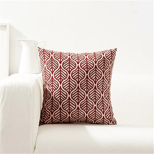 Nordic Cushion Cover With Red Geometric Leaves - 50x50cm or 20x20in