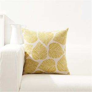 Nordic Cushion Cover with Lime Yellow Leaf Design - 50x50cm 20x20in