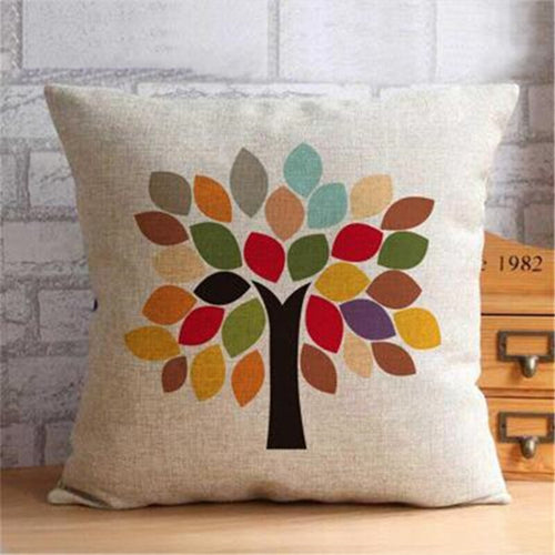 Nordic Cushion Cover Colourful Tree On Cream Canvas - 50x50cm or 20x20in
