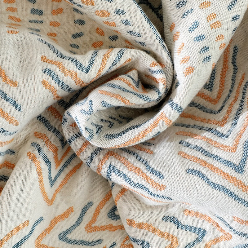 Geometric Boho Cotton Bedspread / Sofa Throw cream blue and yellow