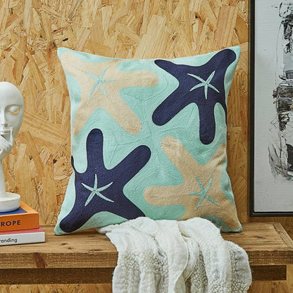 Starfish Seaside Navy & Mint Green Embroidery Cushion Covers