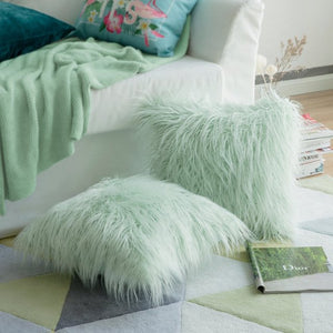 Green Long Faux Fur Cushion Covers