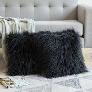Black Long Faux Fur Cushion Covers
