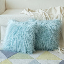 Blue Long Faux Fur Cushion Covers