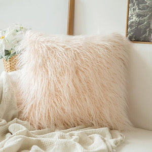 Beige Long Faux Fur Cushion Covers