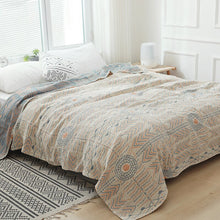 Geometric Boho Cotton Bedspread / Sofa Throw cream blue and yellow