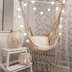 Gorgeous 100% Cotton Hanging Chair With Tassels And Cushion Covers