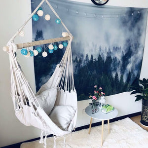 Gorgeous 100% Cotton Hanging Chair With Tassels And Cushion Covers