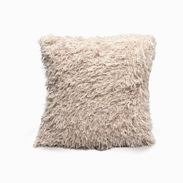 Beige Eco Feather / Fur Fluffy Cushion Covers