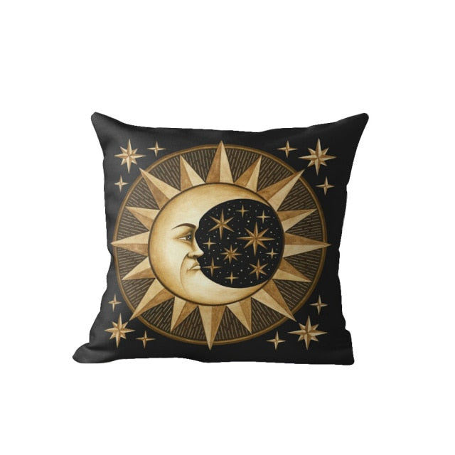 Nordic Black Cushion Covers With Sun, Moon, Floral & Fauna