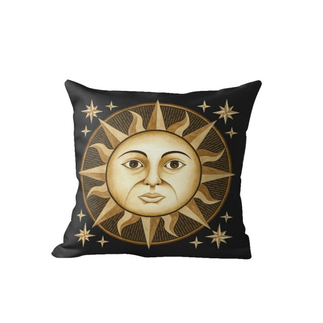 Nordic Black Cushion Covers With Sun, Moon, Floral & Fauna