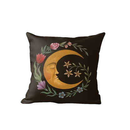 Nordic Black Cushion Covers With Sun, Moon, Floral & Fauna