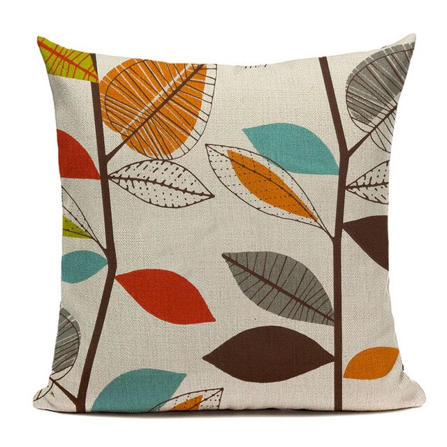 Colourful Retro Scandinavian Leaf Cushion Covers