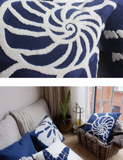 Seaside Navy Embroidery Cushion Covers