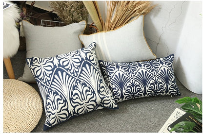 Navy Victorian Pattern Embroidery Cushion Covers