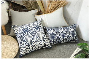 Navy Victorian Pattern Embroidery Cushion Covers