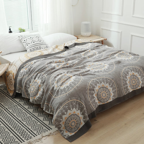 Scandinavian 100% Cotton Bed / Sofa Throw With Mandalas