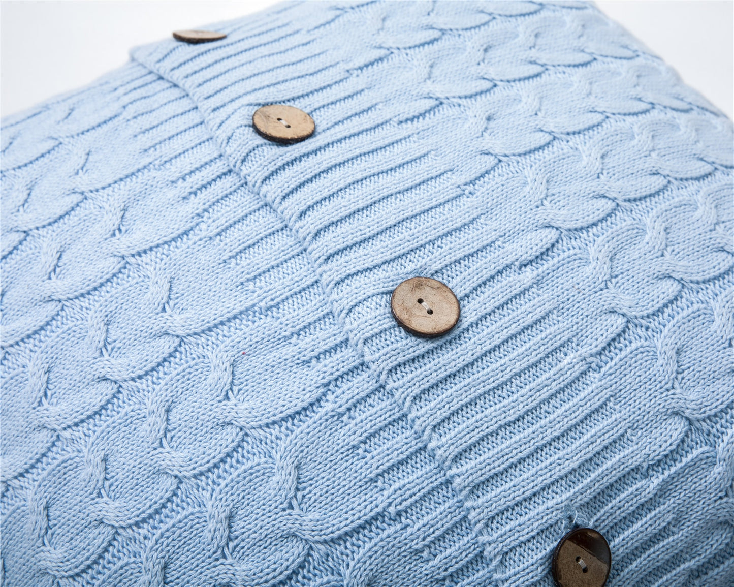 Blue Scandinavian Style 100% Cotton Knitted Cushion Cover With Buttons