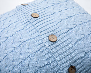 Blue Scandinavian Style 100% Cotton Knitted Cushion Cover With Buttons