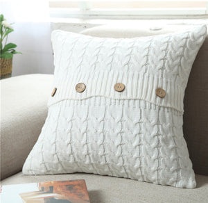 White Scandinavian Style 100% Cotton Knitted Cushion Cover With Buttons