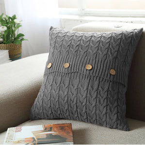 Grey Scandinavian Style 100% Cotton Knitted Cushion Cover With Buttons