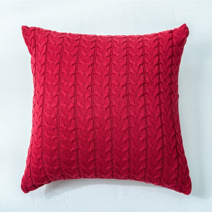 Red Scandinavian Style 100% Cotton Knitted Cushion Cover With Buttons