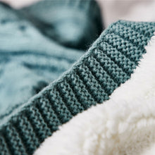 Green Knitted Winter Blanket With Inside Cotton Fleece