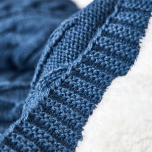Blue Knitted Winter Blanket With Inside Cotton Fleece