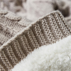 Beige Knitted Winter Blanket With Inside Cotton Fleece