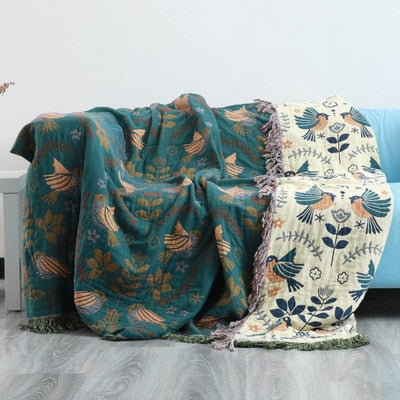 Bird And Floral Boho Bedspread / Sofa Throw