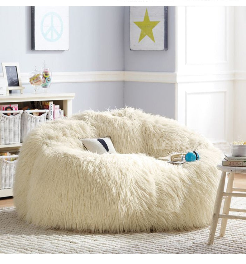 Giant Cream Soft Fluffy Faux Fur Bean Bag Cover