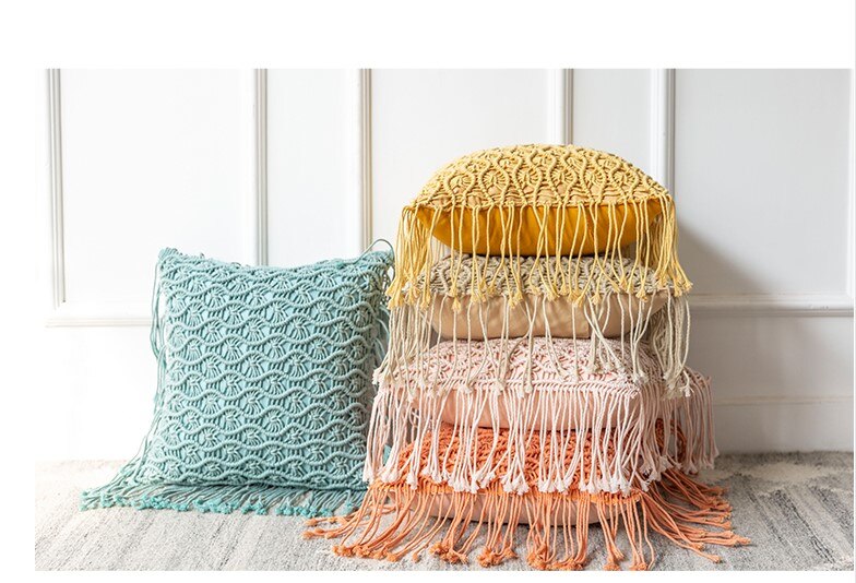 Boho Cotton Linen Macrame Cushion Covers With Tassels