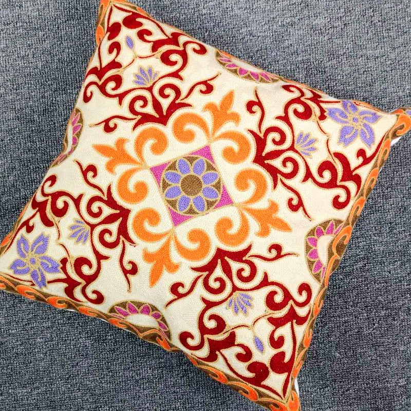 Colourful Ethnic Floral Embroidery Cushion Covers 18in x 18in