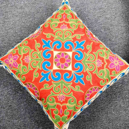 Colourful Ethnic Floral Embroidery Cushion Covers 18in x 18in