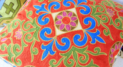 Colourful Ethnic Floral Embroidery Cushion Covers 18in x 18in