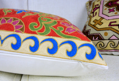 Colourful Ethnic Floral Embroidery Cushion Covers 18in x 18in