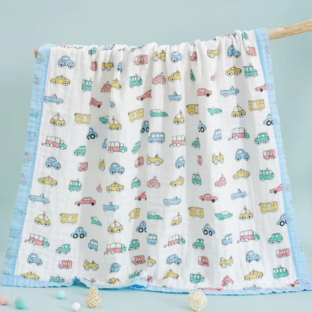 Car 100% Cotton Baby Blanket / Playmat With Animal Prints