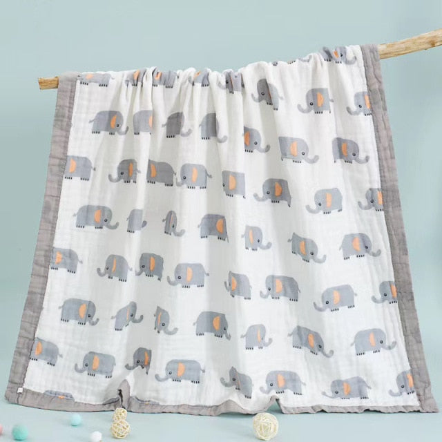 Elephant 100% Cotton Baby Blanket / Playmat With Animal Prints