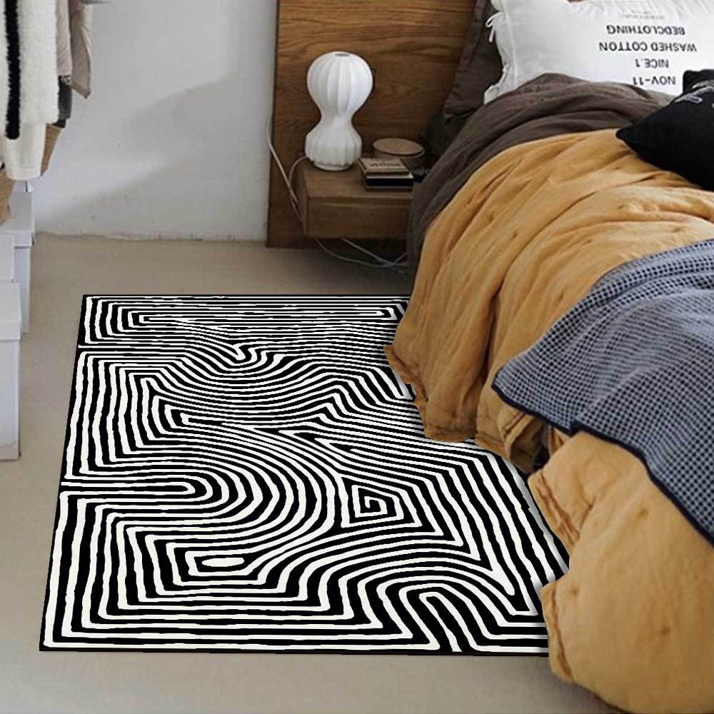 Black & White Abstract Maze Striped Rug