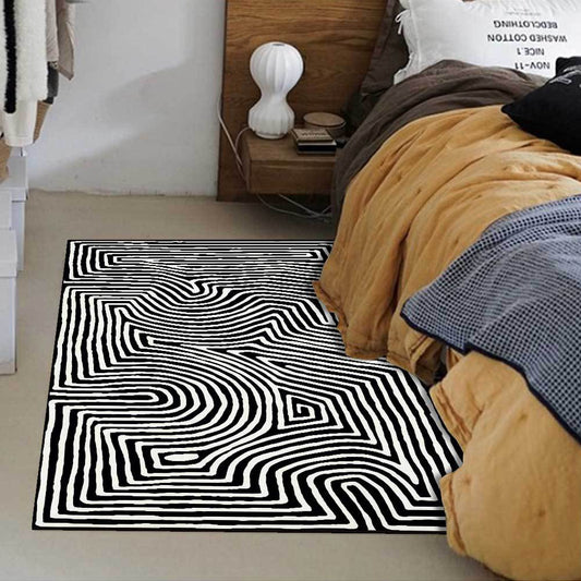 Black & White Abstract Maze Striped Rug