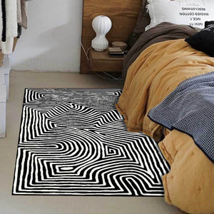 Black & White Abstract Maze Striped Rug