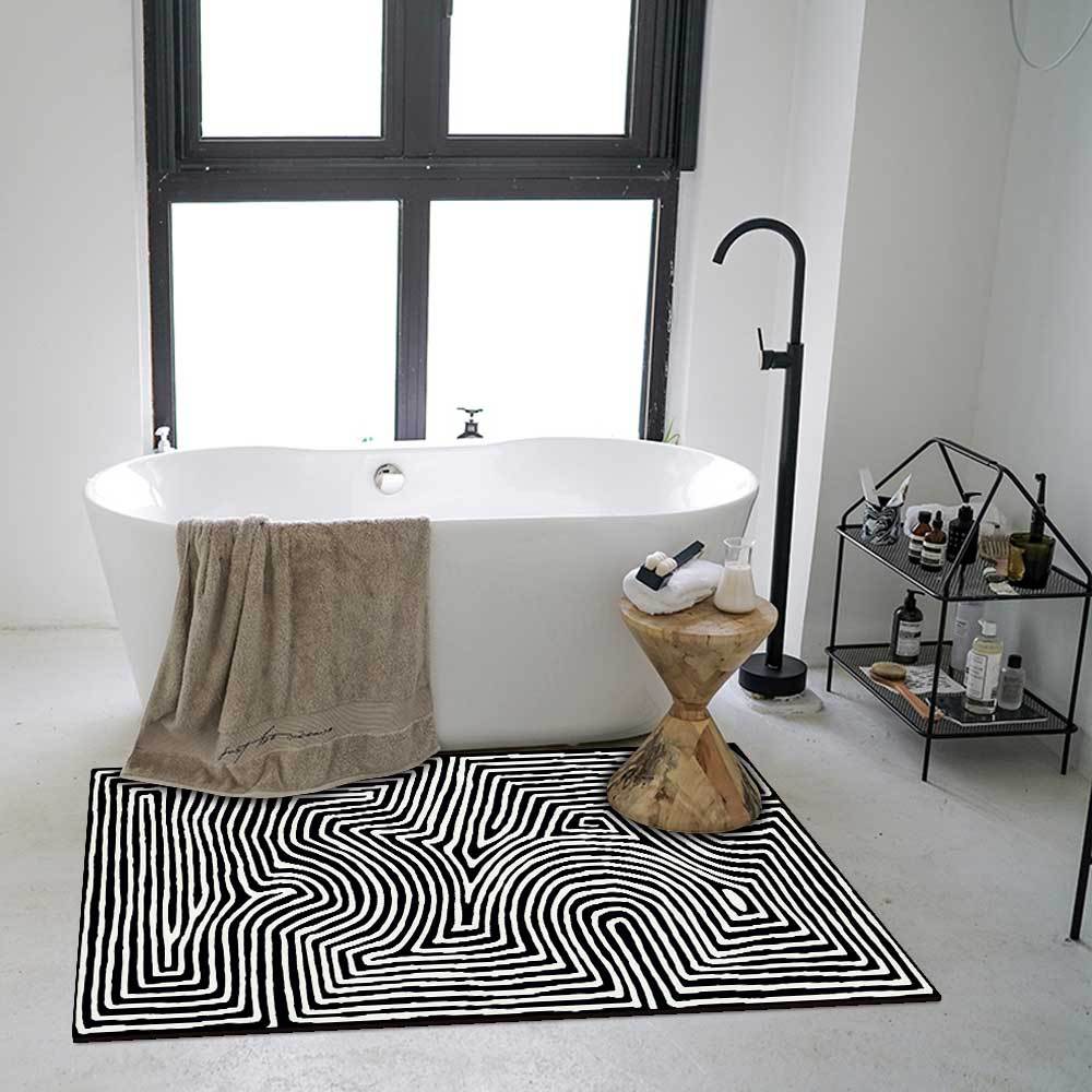 Black & White Abstract Maze Striped Rug