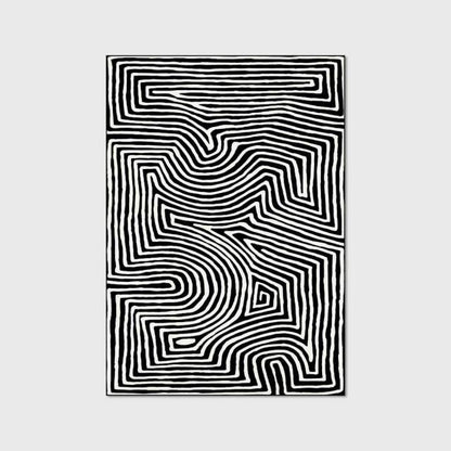 Black & White Abstract Maze Striped Rug